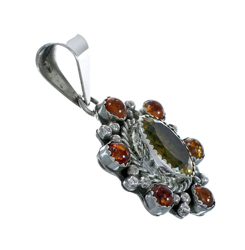 Native American Navajo Amber And Citrine Sterling Silver Pendant X10311